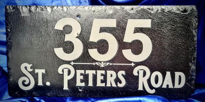 Personalised reclaimed slate house sign – custom laser engraved by Moon Groves, Devon UK