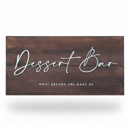 Personalised dark oak wedding sign with 3D raised white text on a white background, handmade to order in Devon by Moon Groves