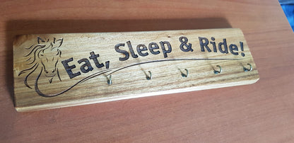 Personalised horse keyring and medal hanger – laser engraved equestrian gift handmade in Devon UK by Moon Groves