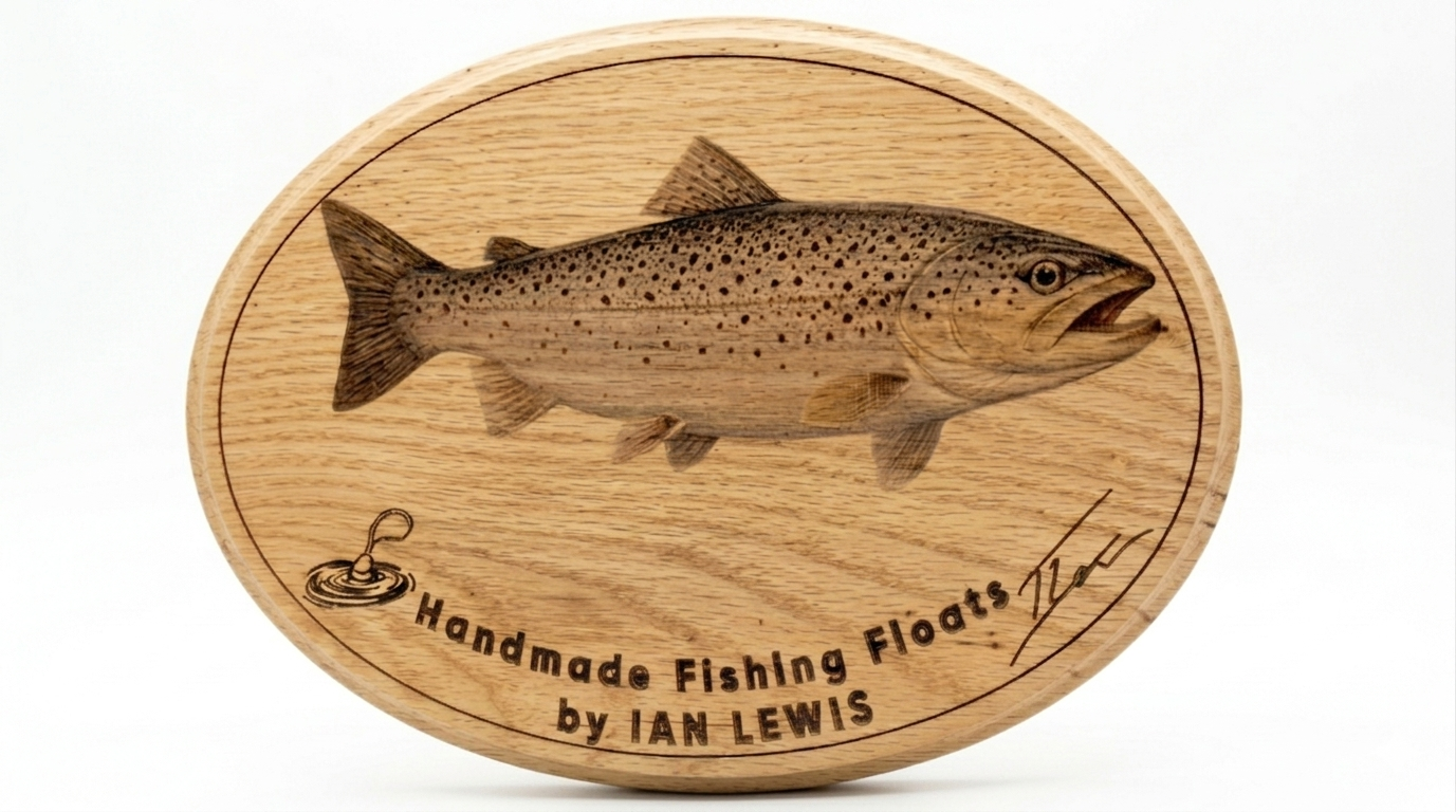 Personalised sea trout trophy display plaque handcrafted from white oak with decoupage artwork and laser engraving – MoonGroves fishing gift
