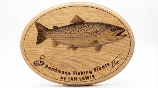 Personalised sea trout trophy display plaque handcrafted from white oak with decoupage artwork and laser engraving – MoonGroves fishing gift
