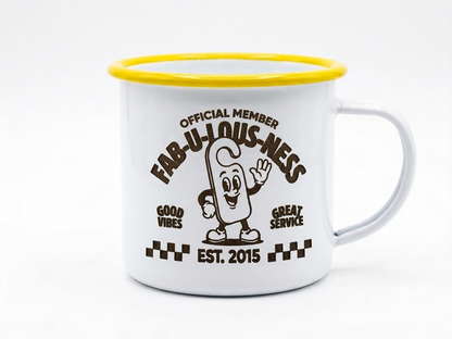 Laser engraved enamel mug with logo or message, Moon Groves, MoonGroves.com