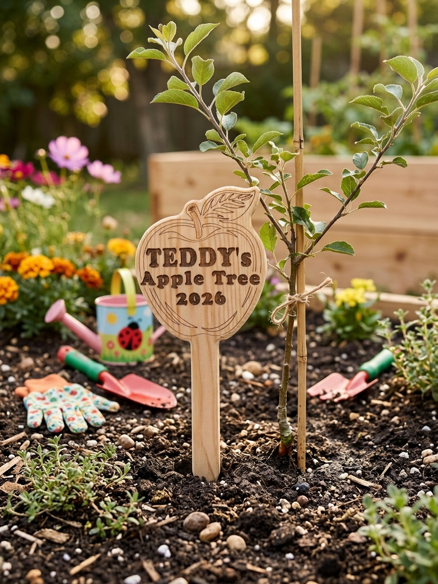 Personalised Wooden Garden Sign | Custom Engraved Plant Marker & Rustic Pine Stake