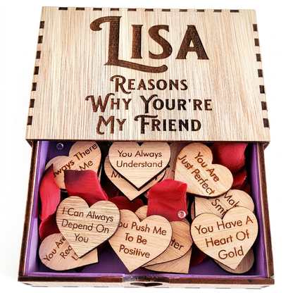 Personalised friendship sliding drawer gift box on a white background – laser engraved keepsake, Moon Groves Devon UK