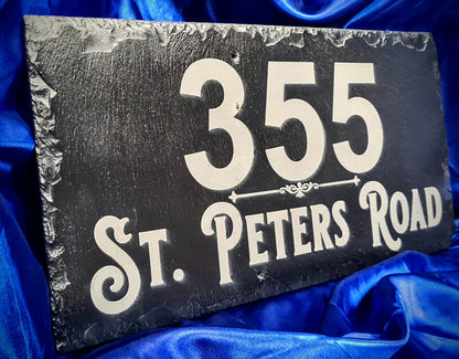 Personalised reclaimed slate house sign – custom laser engraved by Moon Groves, Devon UK