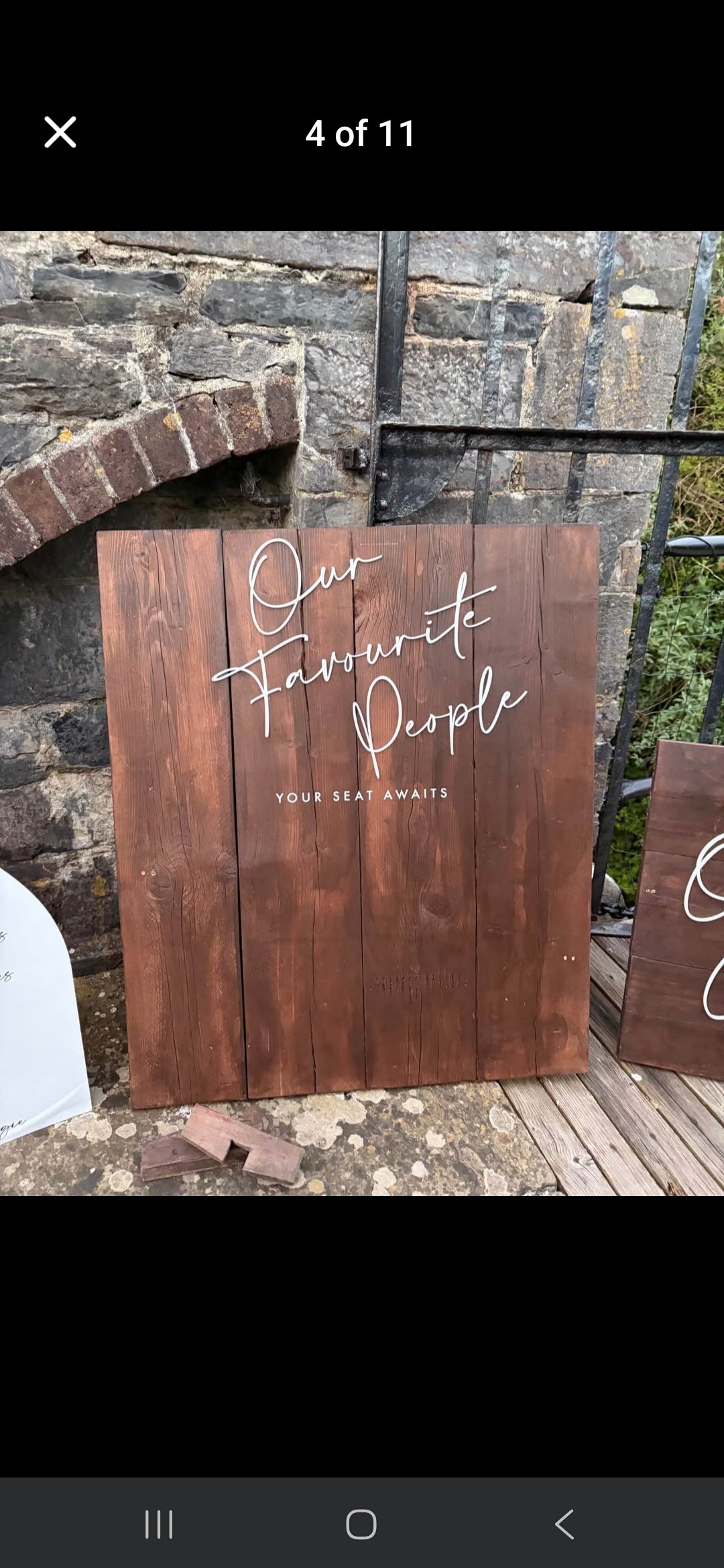 Personalised dark oak wedding sign detail showing 3D raised lettering, handmade in Devon by Moon Groves
