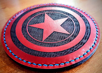 Personalised laser engraved Italian leather coasters – custom set handmade by Moon Groves, Devon UK