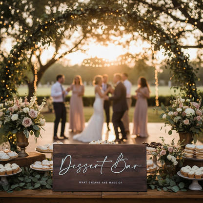 Personalised dark oak wedding sign with 3D raised white lettering, handmade to order in Devon by Moon Groves