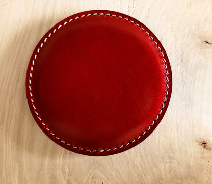 Personalised laser engraved Italian leather coasters – custom set handmade by Moon Groves, Devon UK