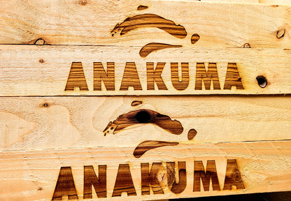 Bespoke custom laser engraved logo sign on wood – business branding by Moon Groves, Devon UK