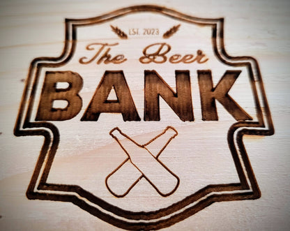 Bespoke custom laser engraved logo sign on wood – business branding by Moon Groves, Devon UK