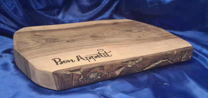 Personalised hardwood charcuterie and serving board – custom laser engraved by Moon Groves, Devon UK